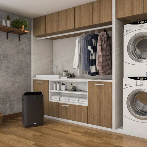 Ionmax Venta 8L Desiccant Dehumidifier in laundry room