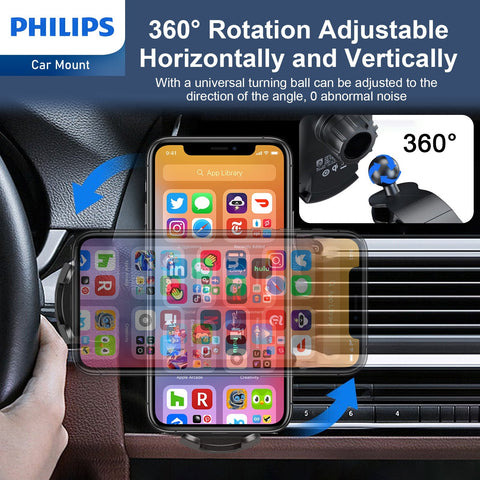 Philips 15W Qi Fast Wireless Car Charger Phone Mount (DLK3525Q)-Phone Holder-Andatech