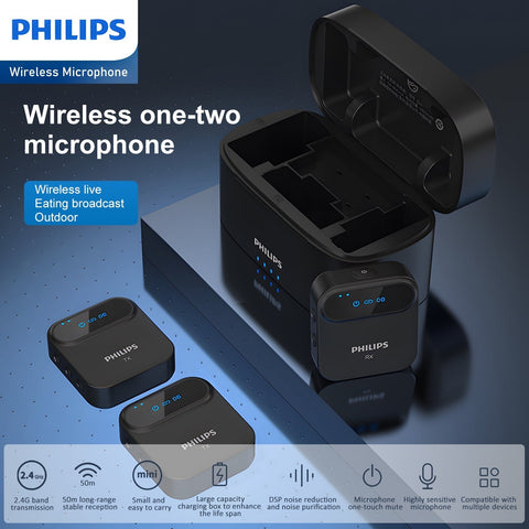 Philips 2.4 GHz Wireless Microphone, 360° Sound Collecting, Pin Microphone (DLM3538C with Charging Case)-Wireless Microphone-Andatech