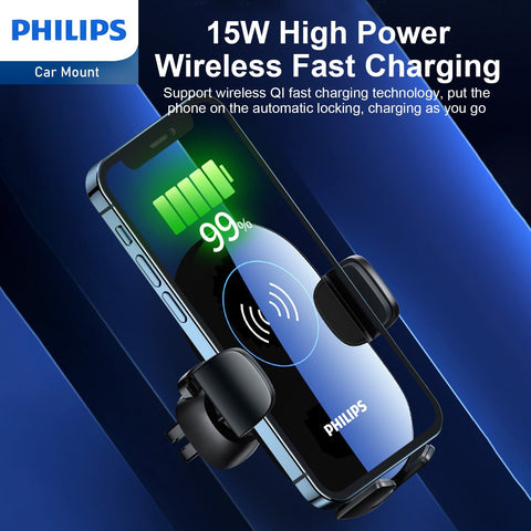 Philips 15W Qi Fast Wireless Car Charger Phone Mount (DLK3525Q)-Phone Holder-Andatech