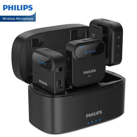 Philips 2.4 GHz Wireless Microphone, 360° Sound Collecting, Pin Microphone (DLM3538C with Charging Case)-Wireless Microphone-Andatech